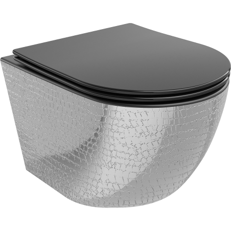 Mexen Lena cuvette WC sans rebord avec abattant à descente lente slim, duroplast, noir mat/argent motif écailles - 30224072