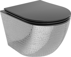 Mexen Lena cuvette WC Rimless avec abattant à descente progressive slim, duroplast, noir mat/motif argenté écailles - 30224072