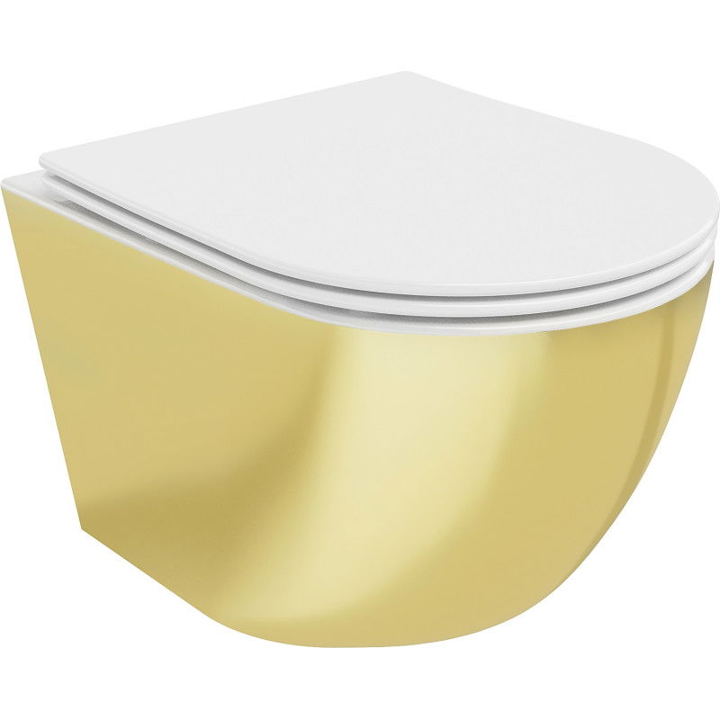 Mexen Lena cuvette WC sans bride avec abattant slim à descente progressive, duroplast, blanc/or - 30224006