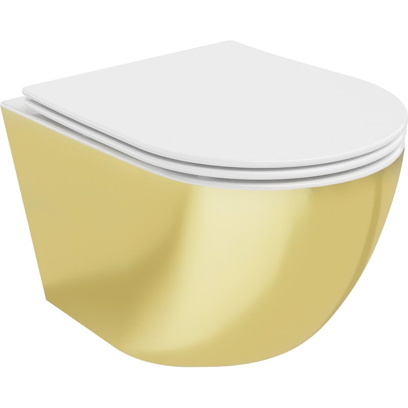 Mexen Lena cuvette WC sans rebord avec abattant à fermeture lente slim, duroplast, blanc/or - 30224006