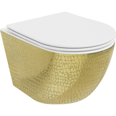 Mexen Lena cuvette WC Rimless avec abattant à descente lente slim, duroplast, blanc/or motif écailles - 30224008
