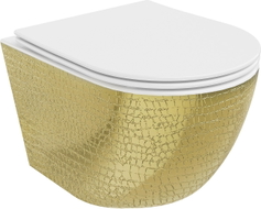 Mexen Lena WC sans rebord avec abattant à descente lente slim, duroplast, blanc/or motif écaille - 30224008