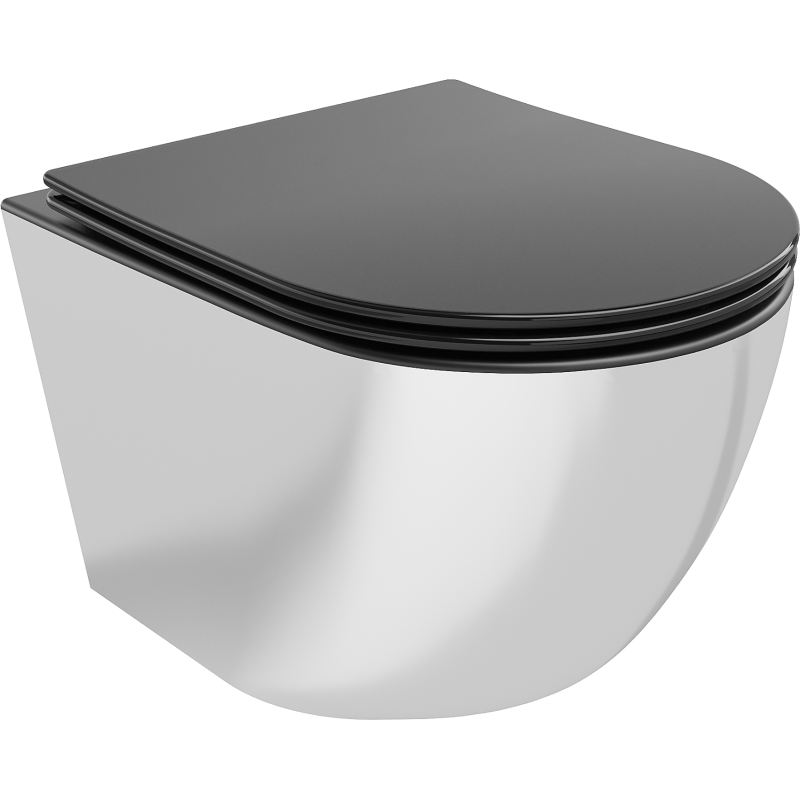 Mexen Lena Cuvette WC sans rebord avec abattant slim à descente progressive, duroplast, noir mat/argenté - 30224074