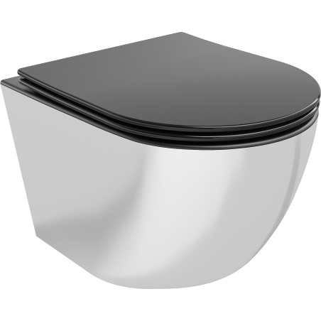 Mexen Lena cuvette WC Rimless avec abattant slim à fermeture douce, duroplast, noir mat/argent - 30224074