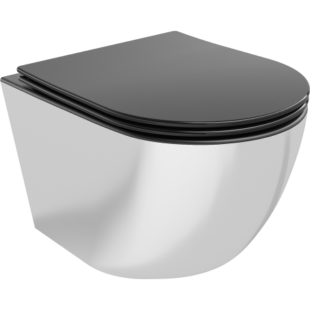 Mexen Lena cuvette WC sans rebord avec abattant slim à descente lente, duroplast, noir mat/argent - 30224074