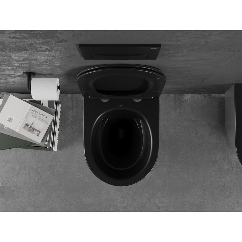 Mexen Lena cuvette WC sans rebord avec abattant à fermeture douce slim, duroplast, noir mat/argent - 30224074