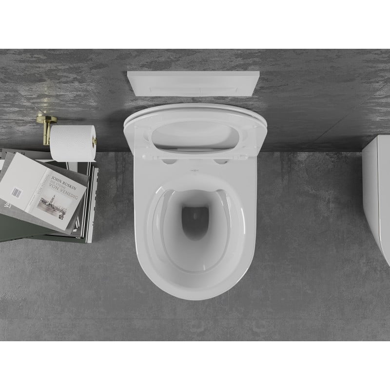 Mexen Lena cuvette WC sans rebord avec abattant à descente lente slim, duroplast, blanc/ligne dorée - 30224005