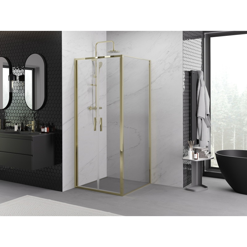 Mexen Exo-B Duo cabine de douche pivotante 120 x 120 cm, transparent, or - 814-120-120-50-00