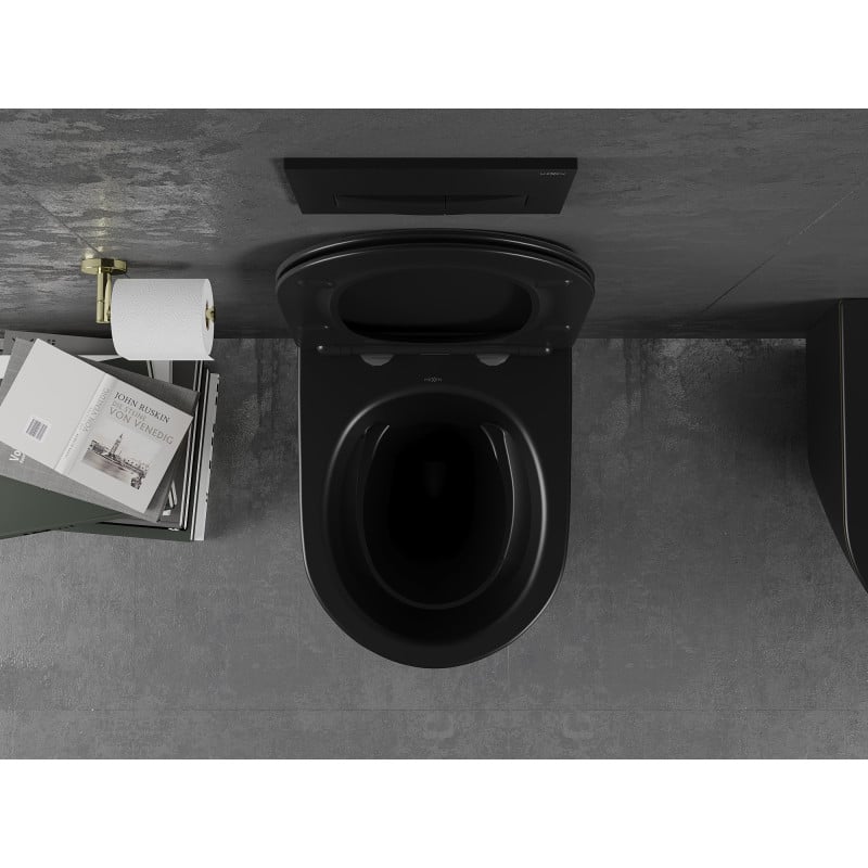 Mexen Lena cuvette WC sans rebord avec abattant à descente lente slim, duroplast, noir mat/ligné or - 30224075