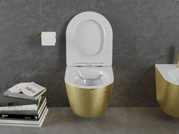 Mexen Lena cuvette wc sans rebord avec abattant à descente progressive slim, duroplast, blanc/or motif lignes - 30224007