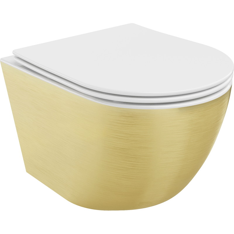 Mexen Lena cuvette WC Rimless avec abattant à descente progressive slim, duroplast, blanc/or motif lignes - 30224007