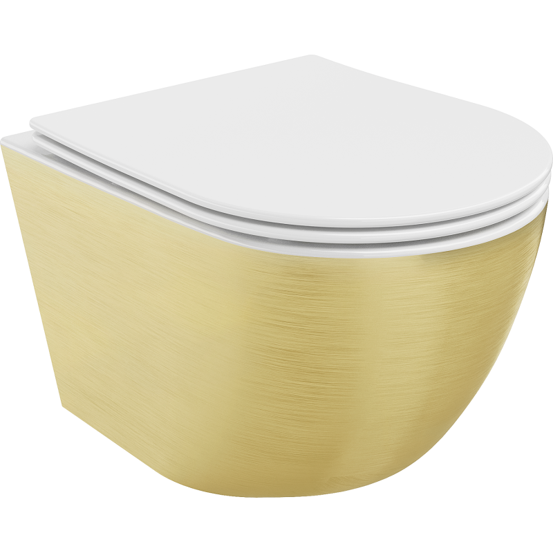 Mexen Lena cuvette WC sans bride avec abattant à descente ralentie slim, duroplast, blanc/or motif lignes - 30224007