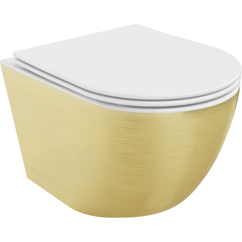 Mexen Lena cuvette WC sans bride avec abattant slim à descente progressive, duroplast, blanc/or motif lignes - 30224007