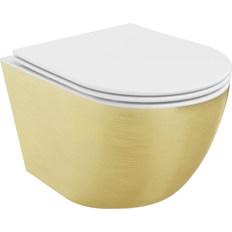 Mexen Lena cuvette WC sans bride avec abattant à descente ralentie slim, duroplast, blanc/or motif lignes - 30224007