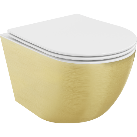 Mexen Lena cuvette WC sans bride avec abattant slim à descente progressive, duroplast, blanc/or motif lignes - 30224007