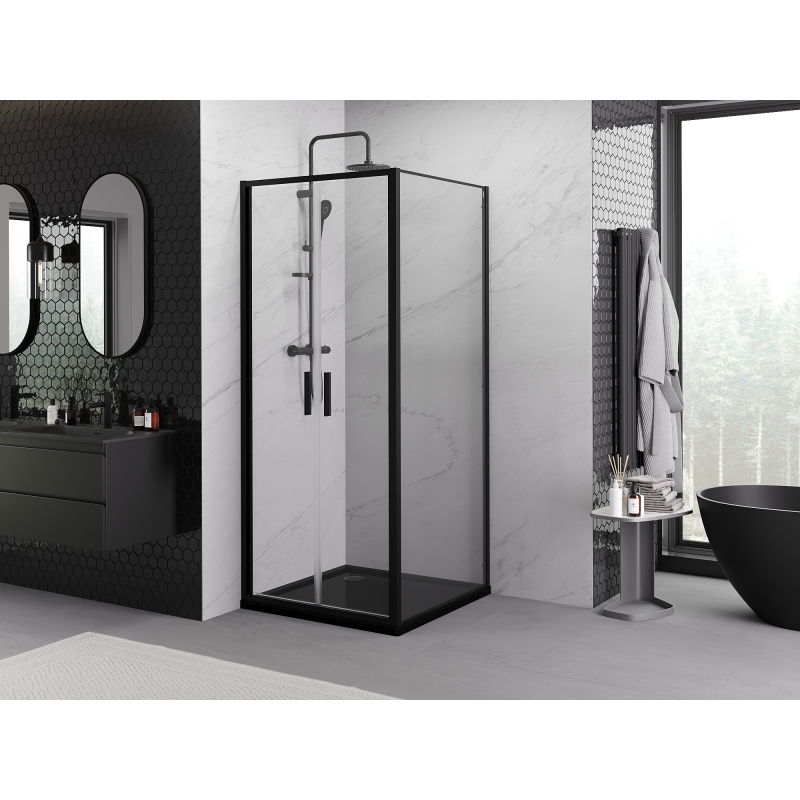 Mexen Exo cabine de douche pivotante 110 x 110 cm, transparent, noir - 814-110-110-70-00