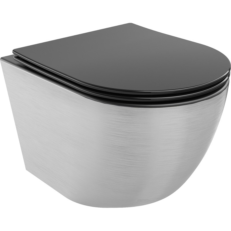 Mexen Lena Cuvette WC sans rebord avec abattant à descente lente slim, duroplast, noir mat/motif argent lignes - 30224073