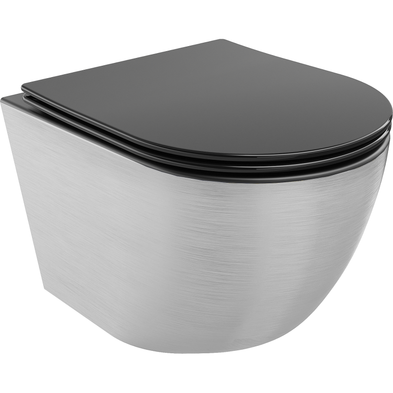 Mexen Lena cuvette WC sans rebord avec abattant à descente lente slim, duroplast, noir mat/motif argenté lignes - 30224073