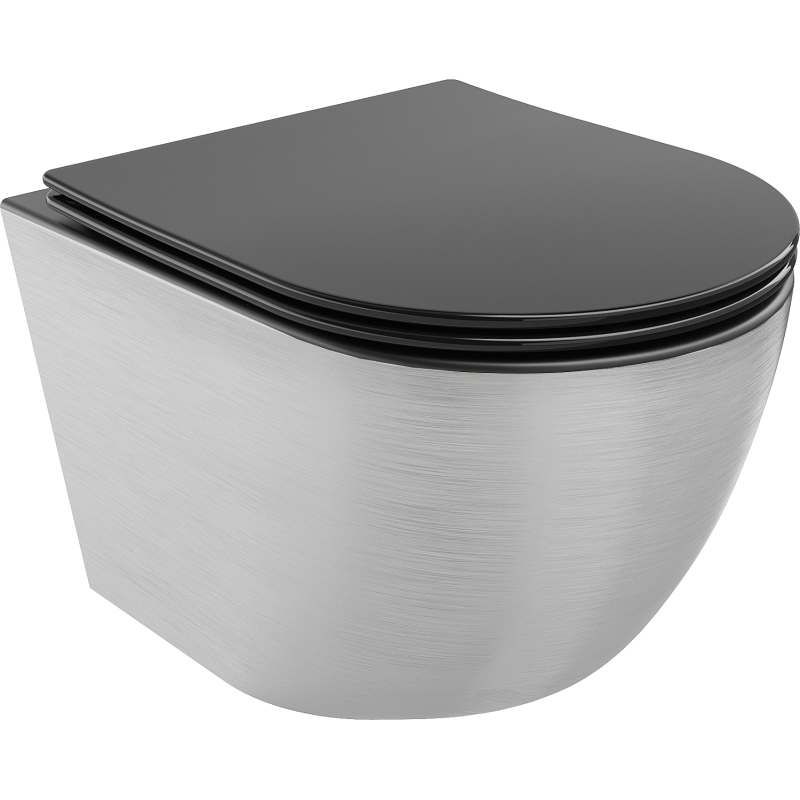 Mexen Lena cuvette WC sans rebord avec abattant à descente lente slim, duroplast, noir mat/motif lignes argent - 30224073
