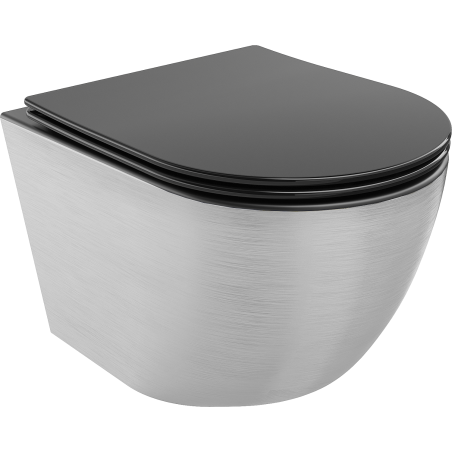 Mexen Lena cuvette WC Rimless avec abattant à descente lente slim, duroplast, noir mat/motif argent lignes - 30224073