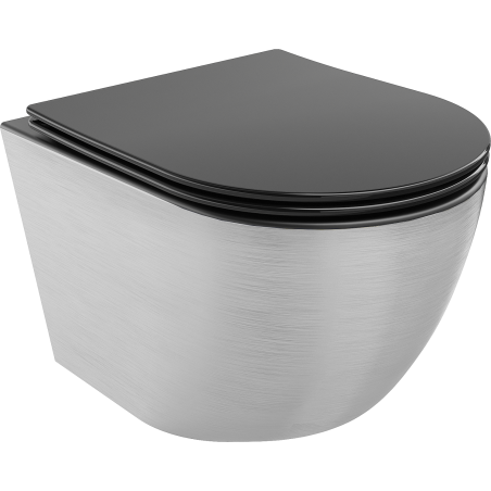Mexen Lena cuvette WC sans rebord avec abattant à descente lente slim, duroplast, noir mat/motif lignes argent - 30224073