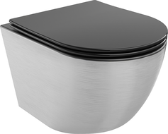 Mexen Lena Cuvette WC sans rebord avec abattant à descente lente slim, duroplast, noir mat/motif argent lignes - 30224073