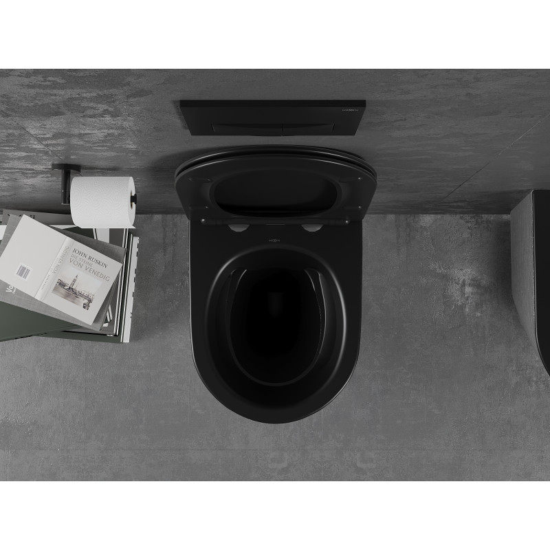 Mexen Lena cuvette WC sans rebord avec abattant à descente lente slim, duroplast, noir mat/motif argenté lignes - 30224073