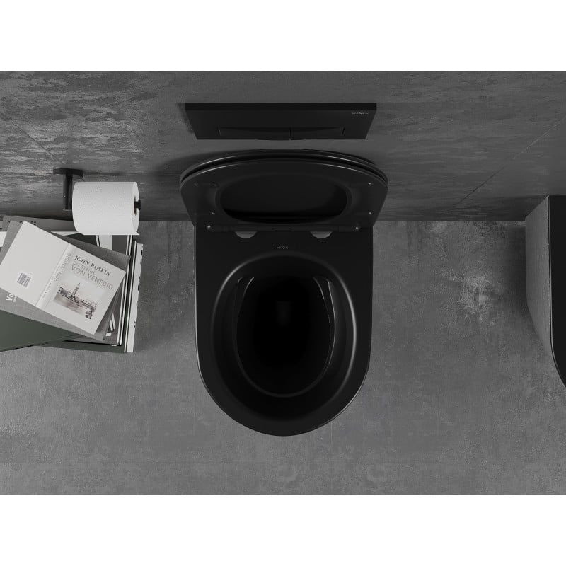 Mexen Lena cuvette WC sans rebord avec abattant à descente lente slim, duroplast, noir mat/motif lignes argent - 30224073