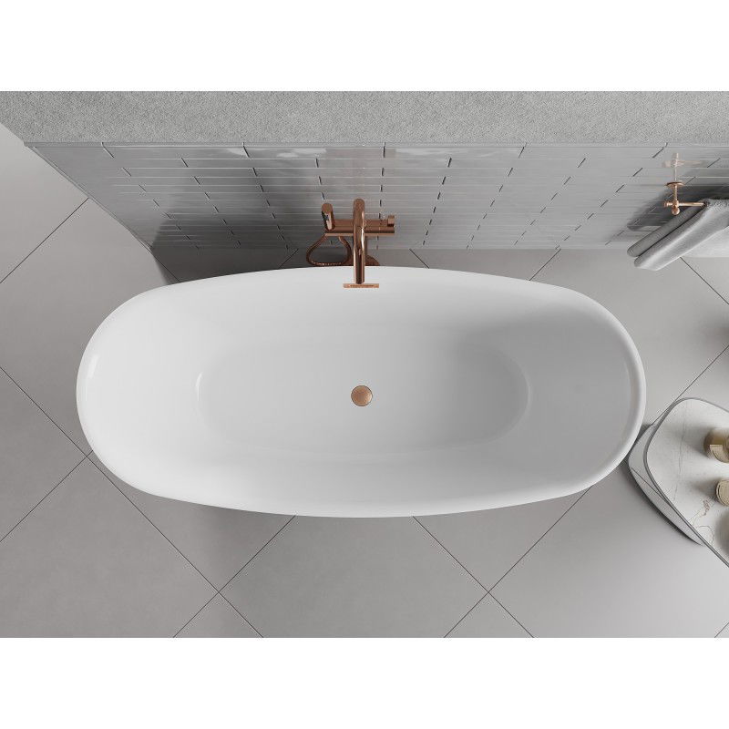 Mexen Luvo Slim baignoire autoportante 170 x 75 cm, blanche, trop-plein en cuivre brossé - 52801707500-65