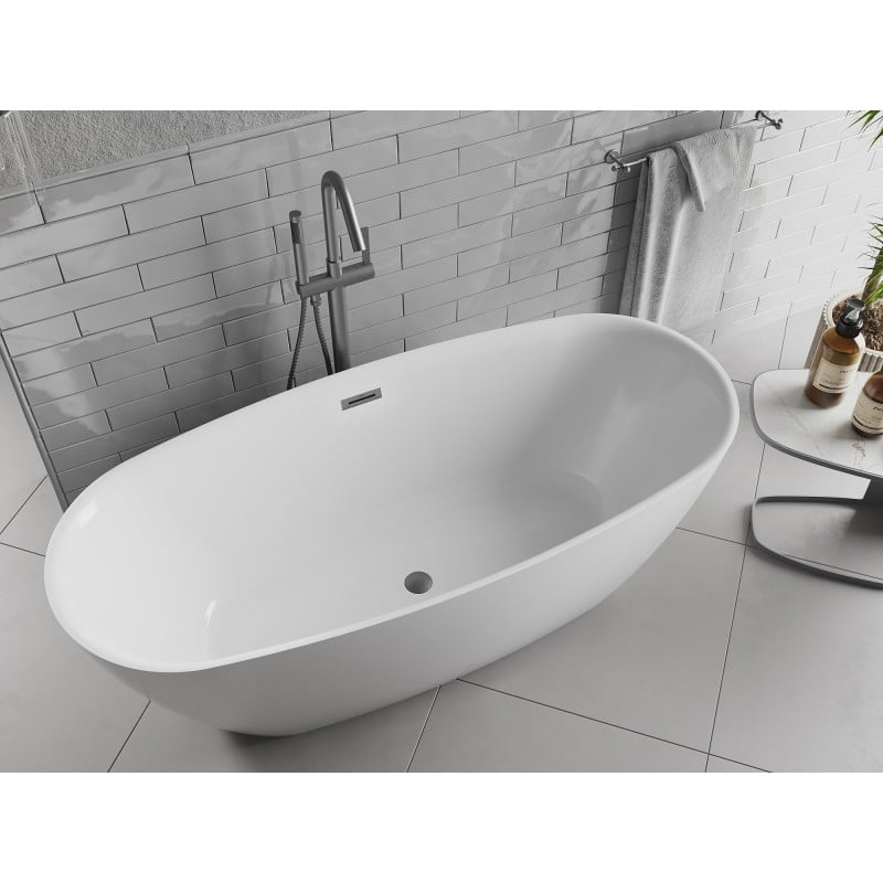 Mexen Luvo Slim baignoire autoportante 170 x 75 cm, blanche, trop-plein gun gray brossé - 52801707500-66