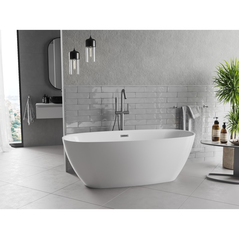 Mexen Luvo Slim baignoire autoportante 170 x 75 cm, blanche, trop-plein gun gray brossé - 52801707500-66
