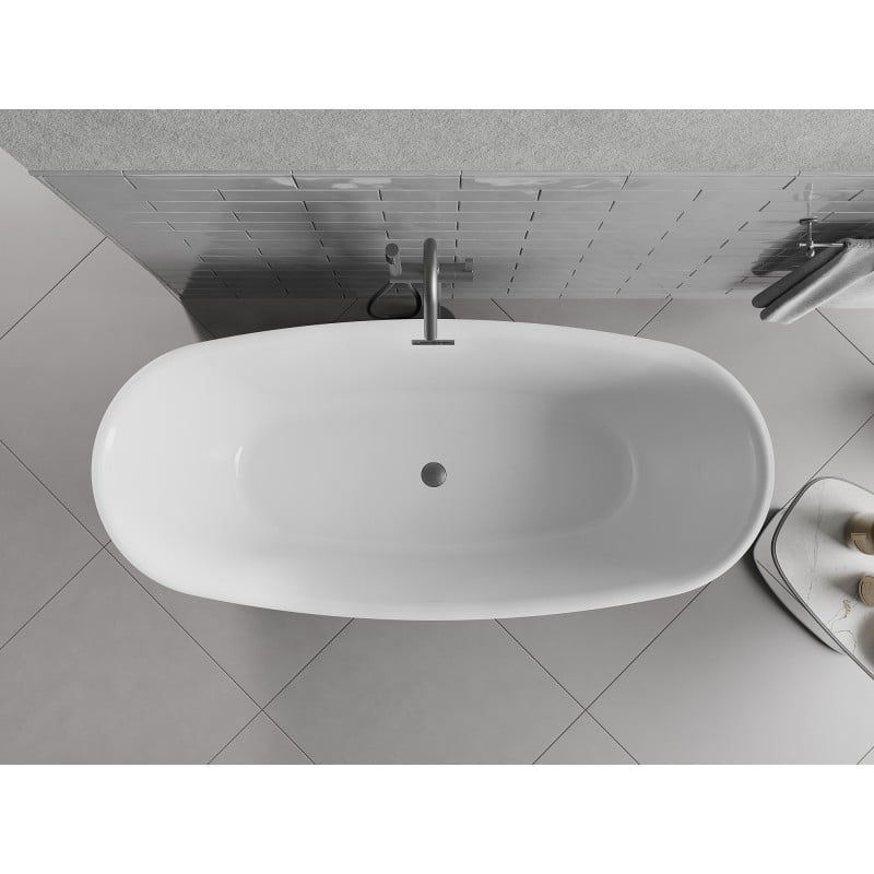 Mexen Luvo Slim baignoire autoportante 170 x 75 cm, blanche, trop-plein gun gray brossé - 52801707500-66