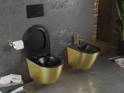 Mexen Lena cuvette wc Rimless avec abattant à descente lente slim, duroplast, noir mat/or motif lignes - 30224077