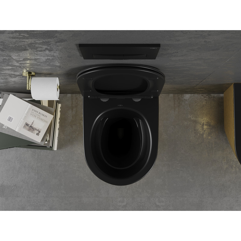 Mexen Lena cuvette WC Rimless avec abattant à descente lente slim, duroplast, noir mat/motif doré lignes - 30224077
