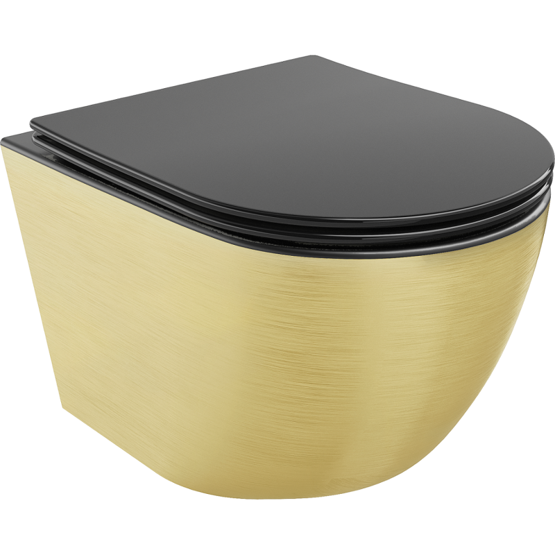 Mexen Lena cuvette wc Rimless avec abattant à descente lente slim, duroplast, noir mat/or motif lignes - 30224077