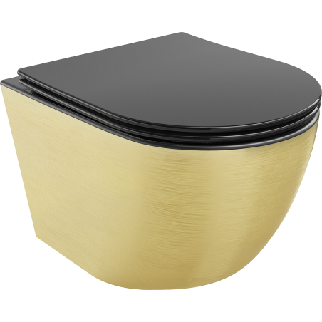 Mexen Lena cuvette WC Rimless avec abattant à descente lente slim, duroplast, noir mat/motif doré lignes - 30224077