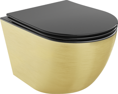 Mexen Lena cuvette WC sans rebord avec abattant à descente ralentie slim, duroplast, noir mat/motif lignes dorées - 30224077