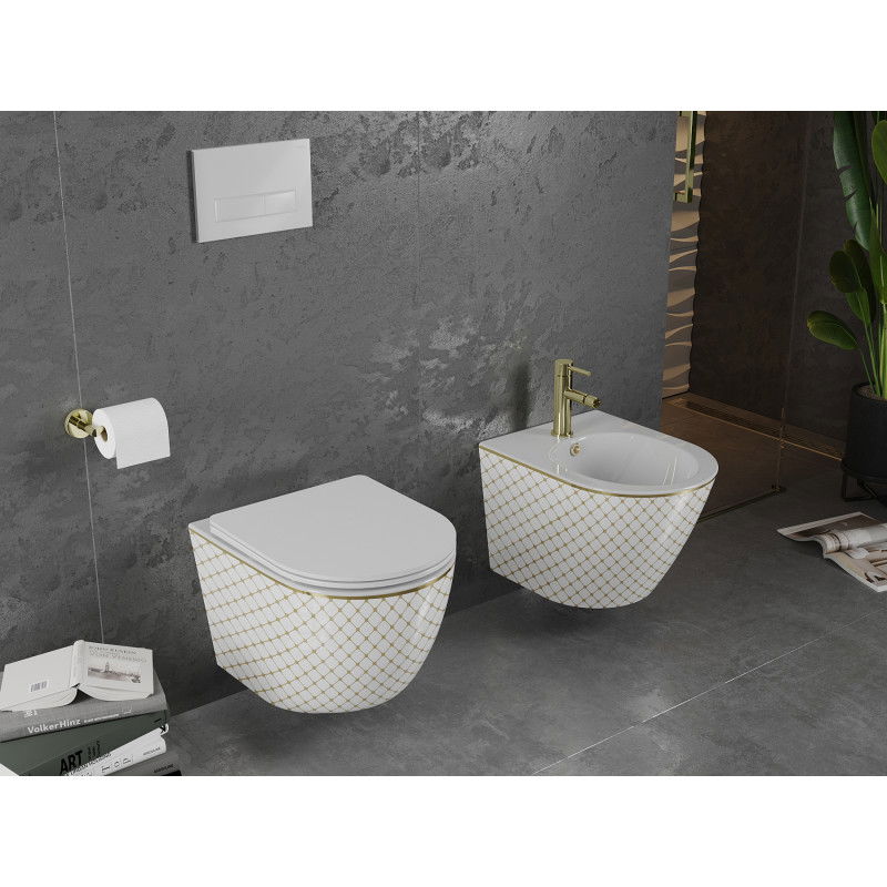 Mexen Lena bidet suspendu, motif blanc/or quadrillé - 35224809