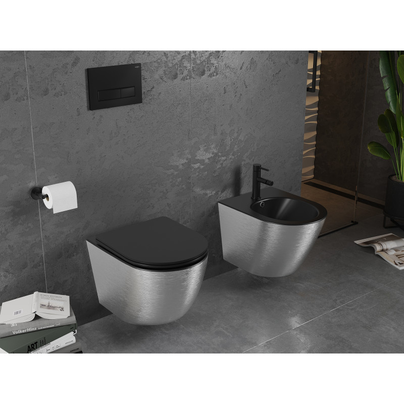 Mexen Lena bidet suspendu, noir mat/motif argent lignes - 35224873