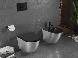 Mexen Lena bidet suspendu, noir mat/motif argent lignes - 35224873