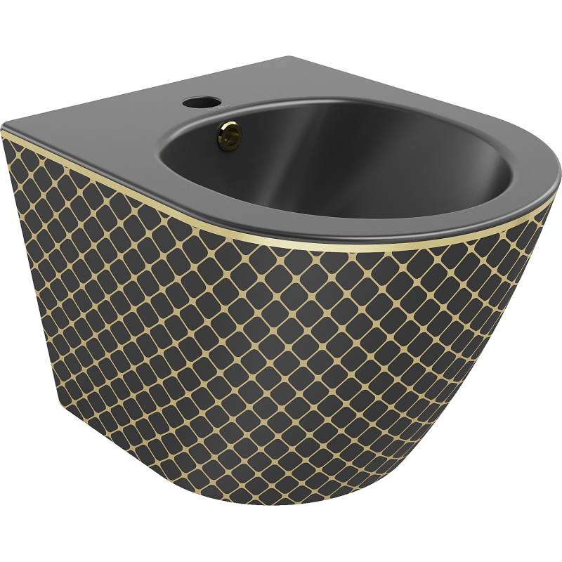 Bidet suspendu Mexen Lena, noir mat/modèle à carreaux doré - 35224879