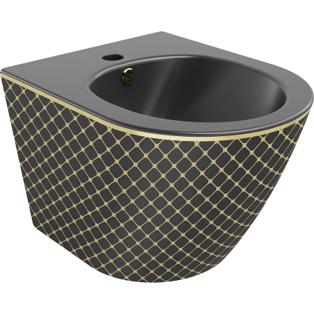Bidet suspendu Mexen Lena, noir mat/modèle à carreaux doré - 35224879