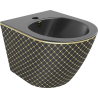 Bidet suspendu Mexen Lena, noir mat/modèle à carreaux doré - 35224879