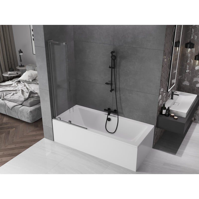 Mexen Velar L paroi de baignoire pliable à 2 volets coulissante 80 x 150 cm, transparente, métal gun - 896-080-003-01-95