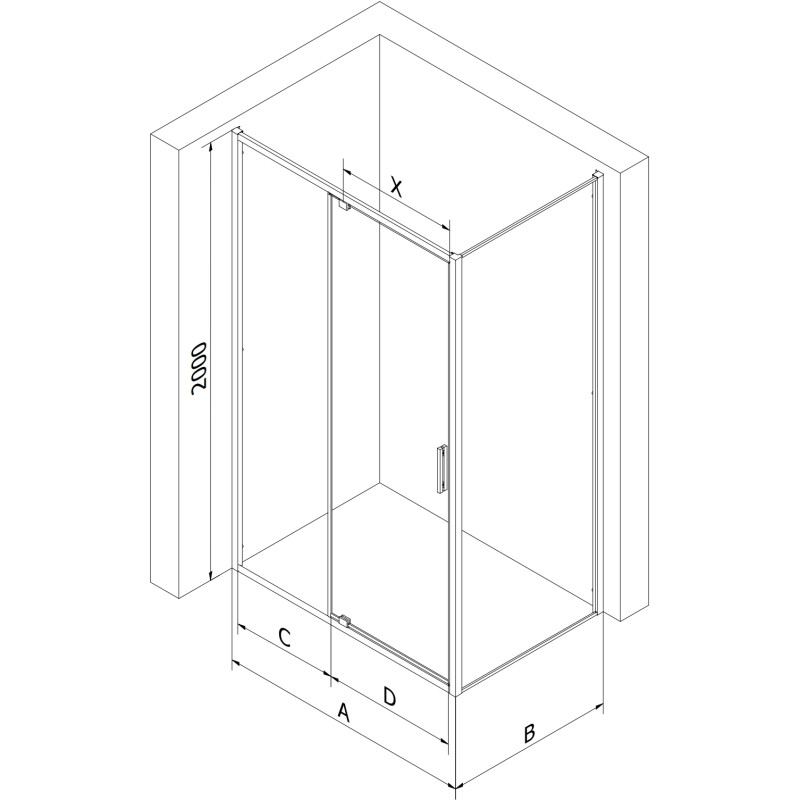 Mexen Exo-R cabine de douche pivotante 140 x 110 cm, transparente, noire - 819-140-110-70-00