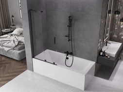 Paroi de baignoire Mexen Velar L à 2 vantaux coulissants 90 x 150 cm, transparent, noir - 896-090-003-01-70