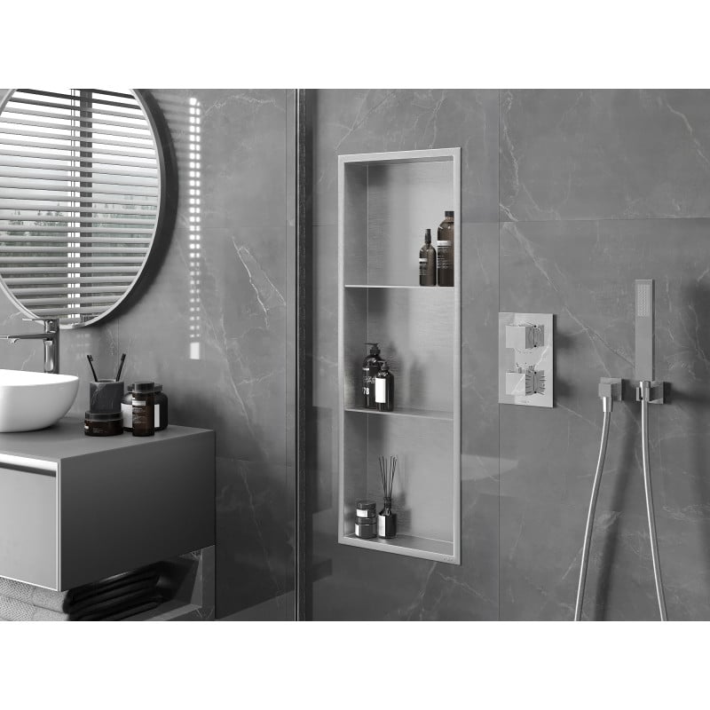 Mexen X-Wall-R étagère encastrée avec collerette et étagère 90 x 30 cm, inox - 1910903010S