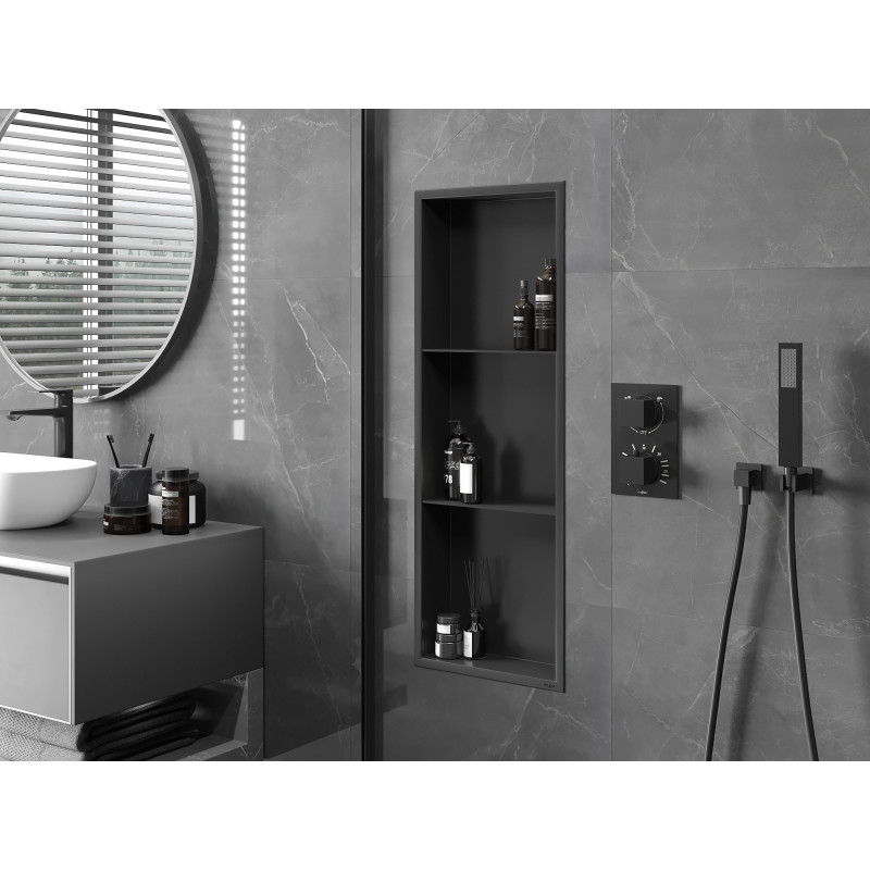Mexen X-Wall-R étagère encastrée avec collerette et étagère 90 x 30 cm, noire - 1970903010S