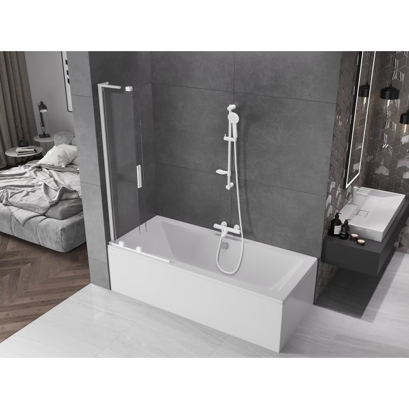 Mexen Velar L paroi de baignoire à 2 volets coulissants 75 x 150 cm, transparent, blanc - 896-075-003-01-20