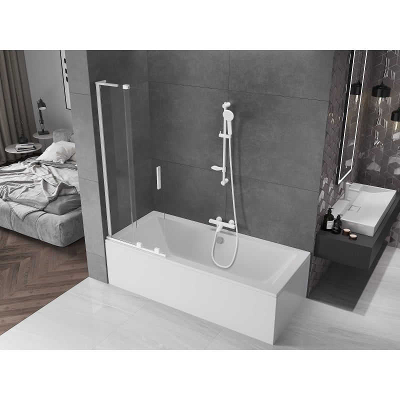 Mexen Velar L paroi de baignoire à 2 volets coulissants 75 x 150 cm, transparent, blanc - 896-075-003-01-20